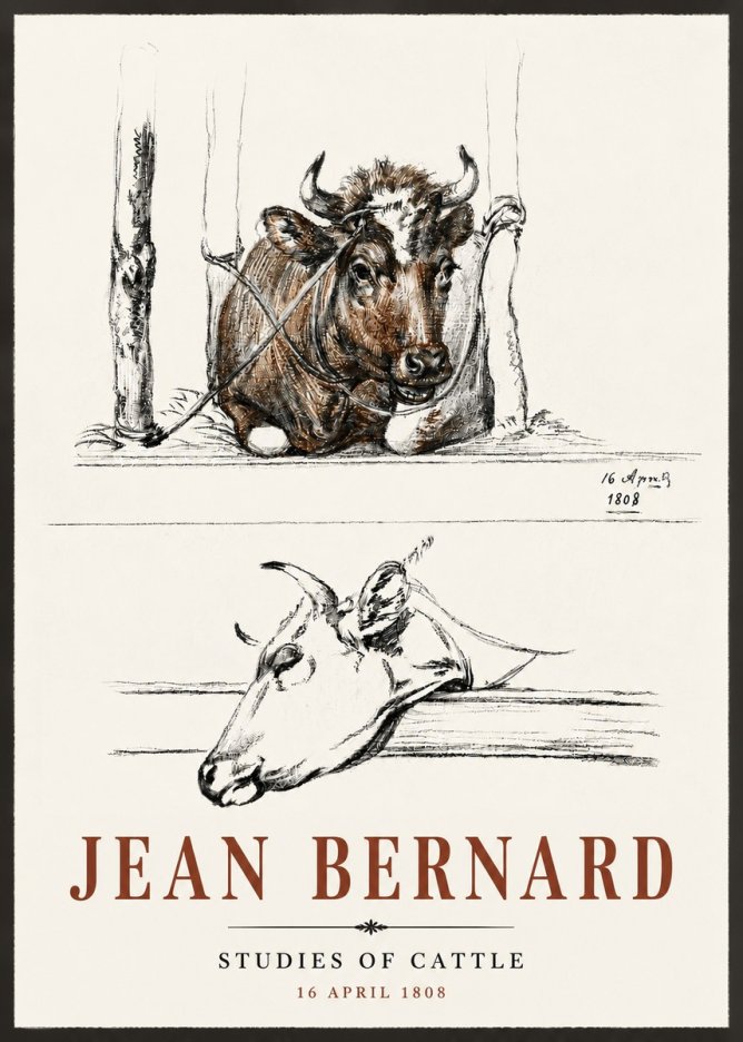 Jean Bernard Studies of Cattle III No6 - Affiche