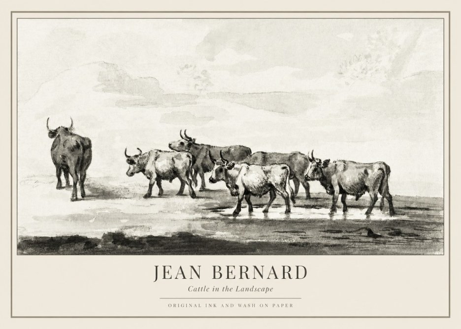 Jean Bernard Cattle in the Landscape No1 - Affiche