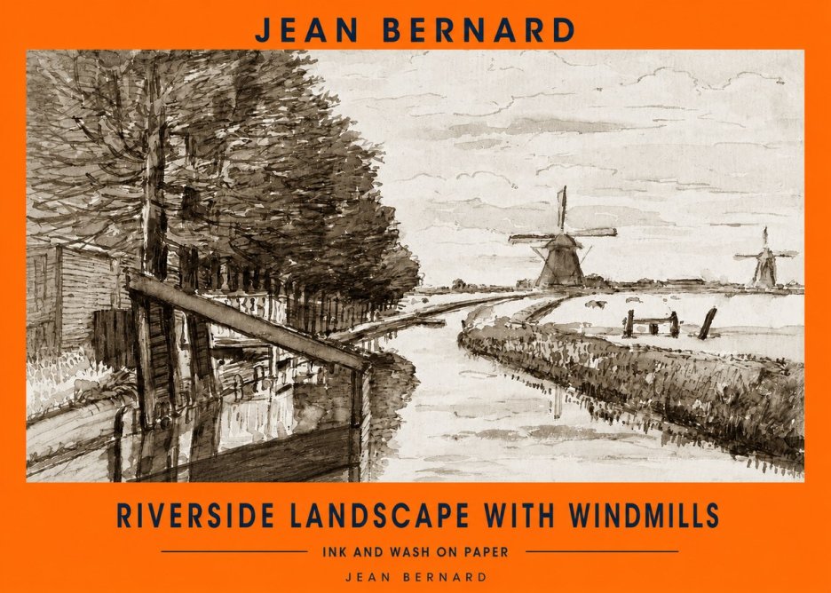 Jean Bernard Riverside Landscape with Windmills No2 - Affiche