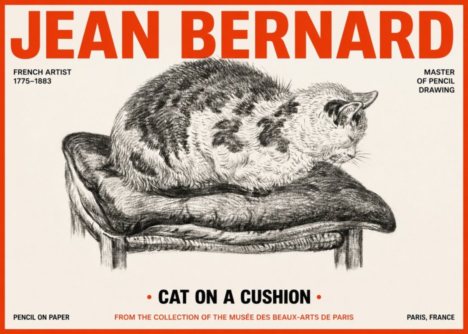 Jean Bernard Cat on a Cushion No2 - Affiche