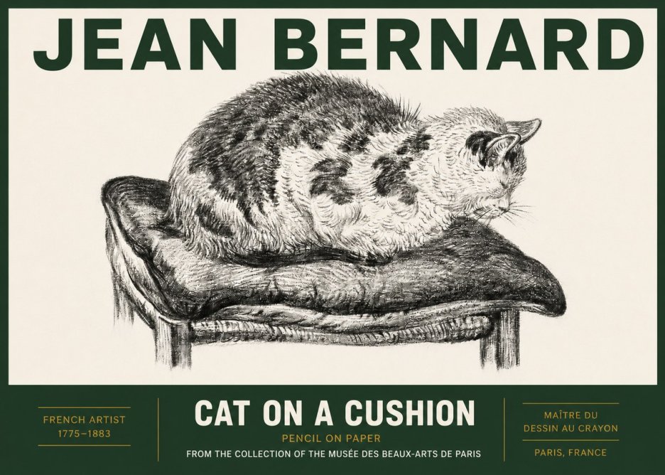 Jean Bernard Cat on a Cushion No3 - Affiche