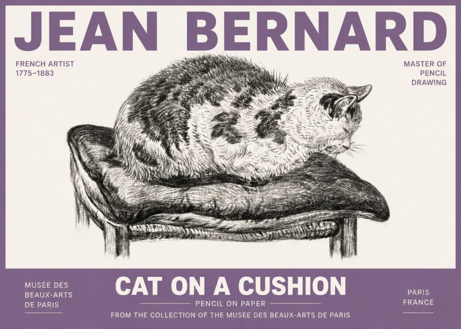 Jean Bernard Cat on a Cushion No4 - Affiche