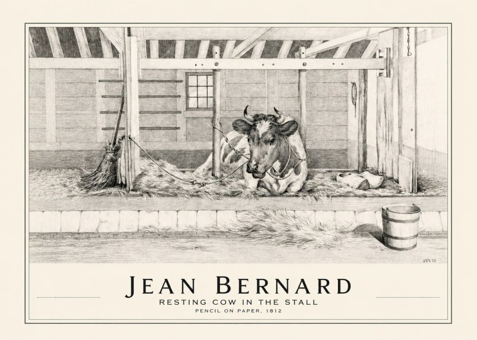 Jean Bernard Resting Cow in the Stall I No1 - Affiche