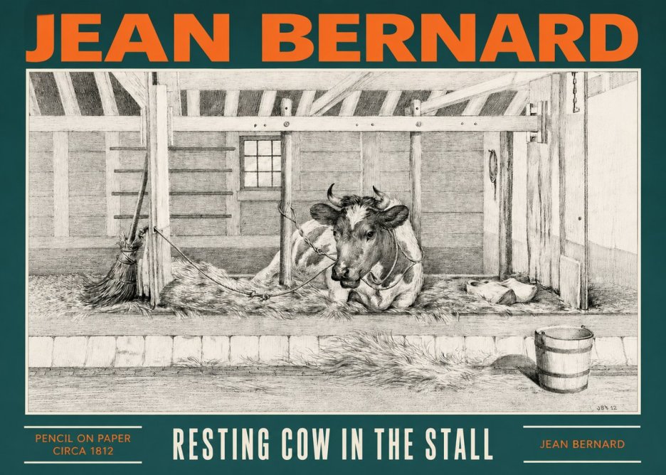 Jean Bernard Resting Cow in the Stall I No2 - Affiche