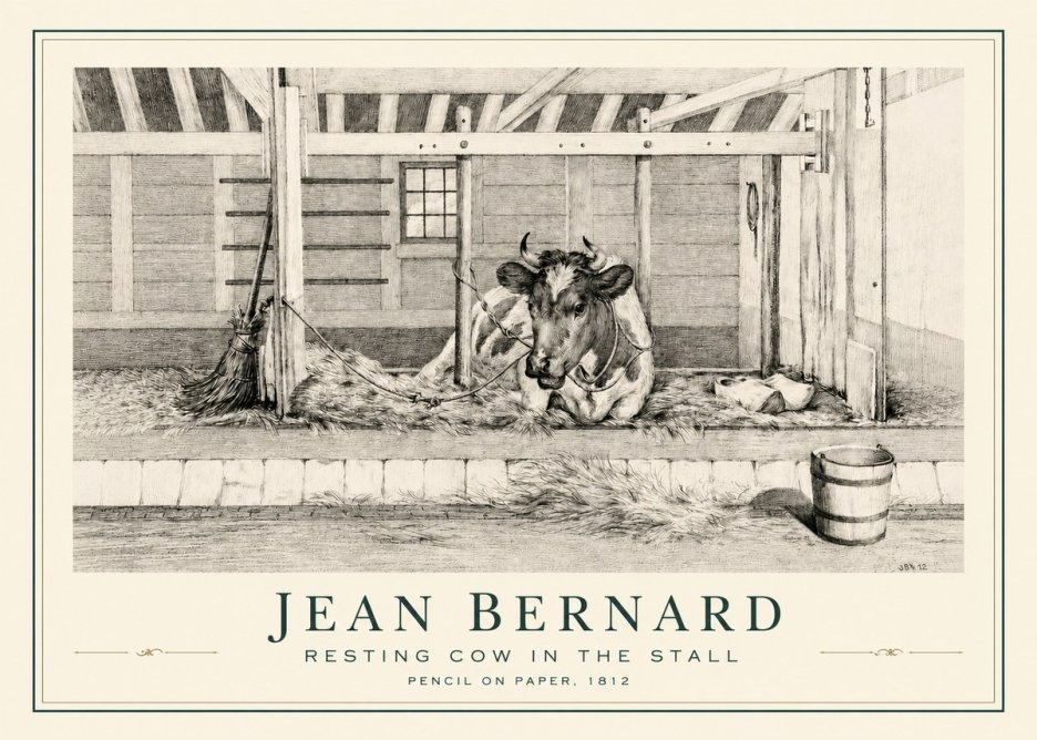 Jean Bernard Resting Cow in the Stall I No3 - Affiche