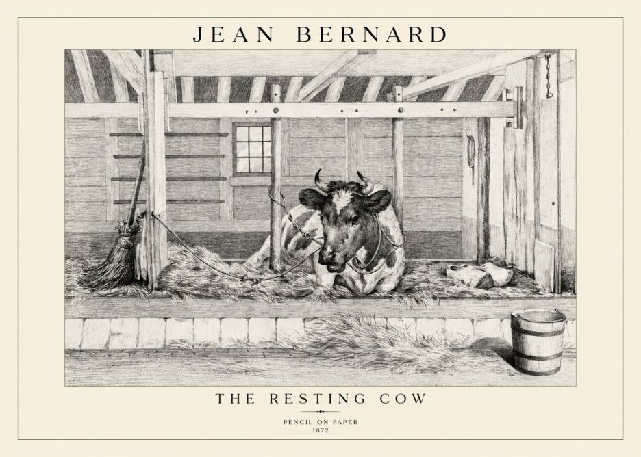 Jean Bernard Resting Cow in the Stall I No5 - Affiche