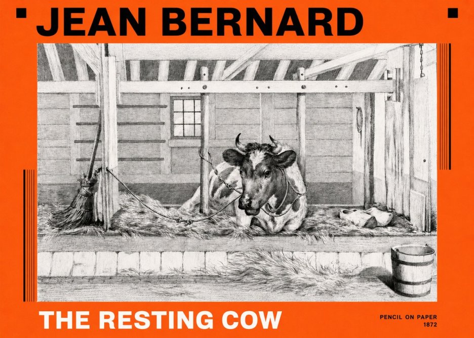 Jean Bernard Resting Cow in the Stall I No6 - Affiche