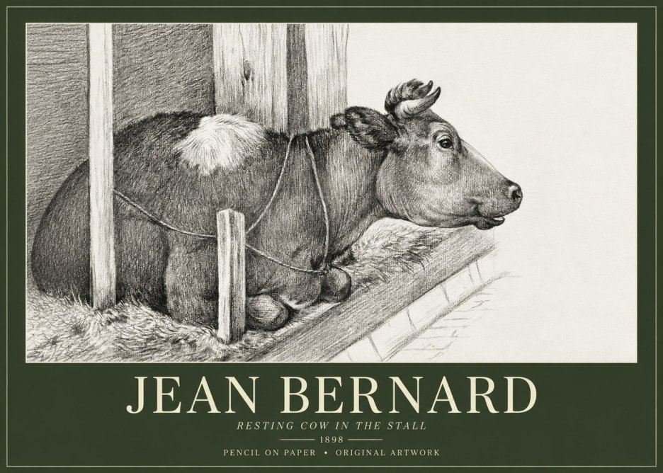 Jean Bernard Resting Cow in the Stall II No1 - Affiche