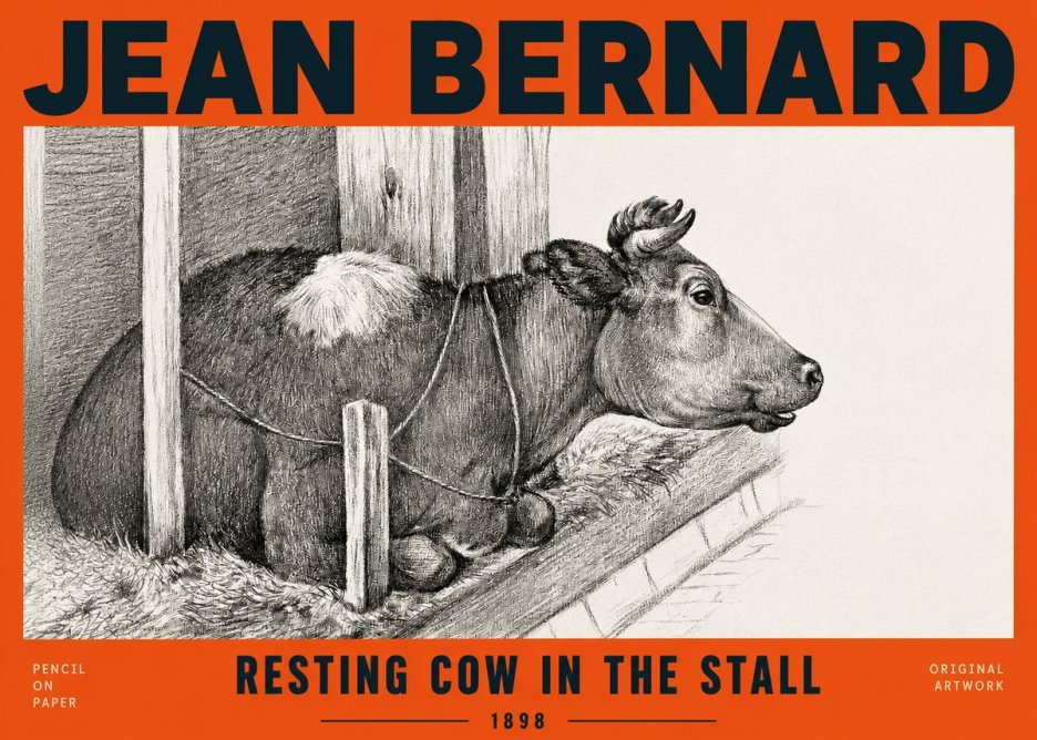 Jean Bernard Resting Cow in the Stall II No2 - Affiche