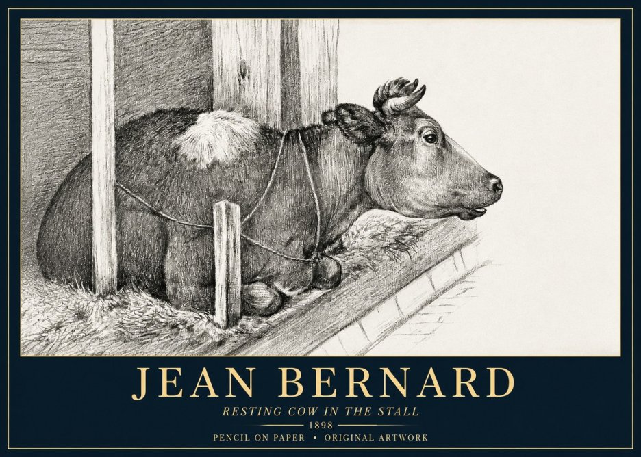 Jean Bernard Resting Cow in the Stall II No3 - Affiche