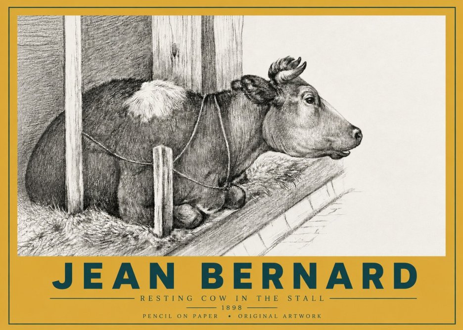 Jean Bernard Resting Cow in the Stall II No4 - Affiche