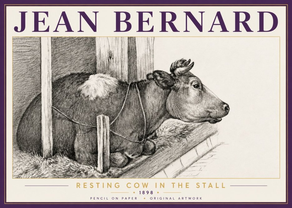 Jean Bernard Resting Cow in the Stall II No5 - Affiche