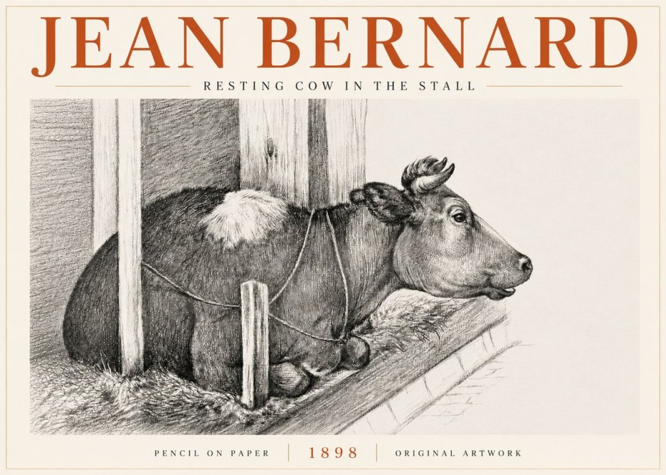 Jean Bernard Resting Cow in the Stall II No6 - Affiche
