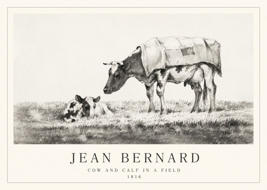 Jean Bernard Cow and Calf in a Field No1 - Affiche