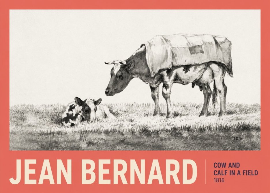 Jean Bernard Cow and Calf in a Field No2 - Affiche