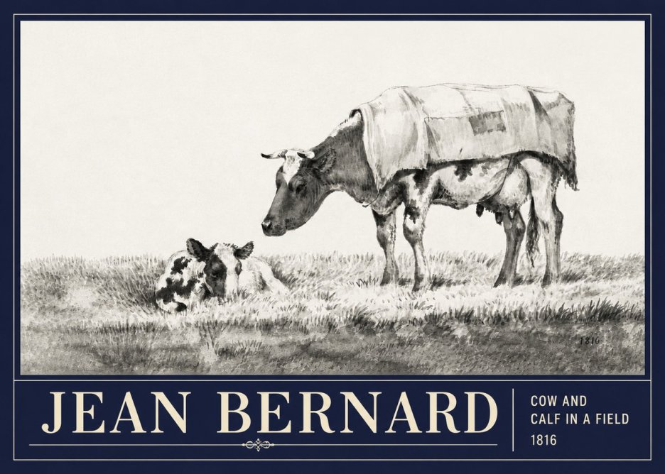 Jean Bernard Cow and Calf in a Field No3 - Affiche