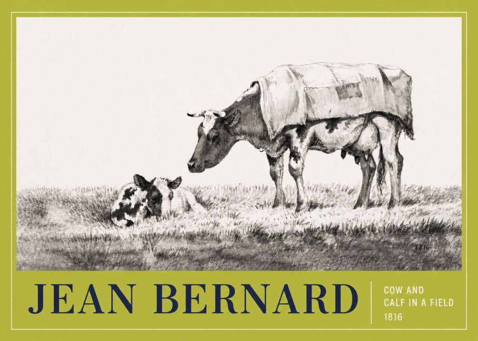 Jean Bernard Cow and Calf in a Field No4 - Affiche