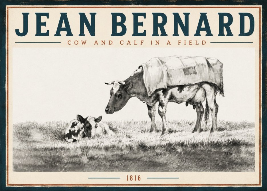Jean Bernard Cow and Calf in a Field No5 - Affiche