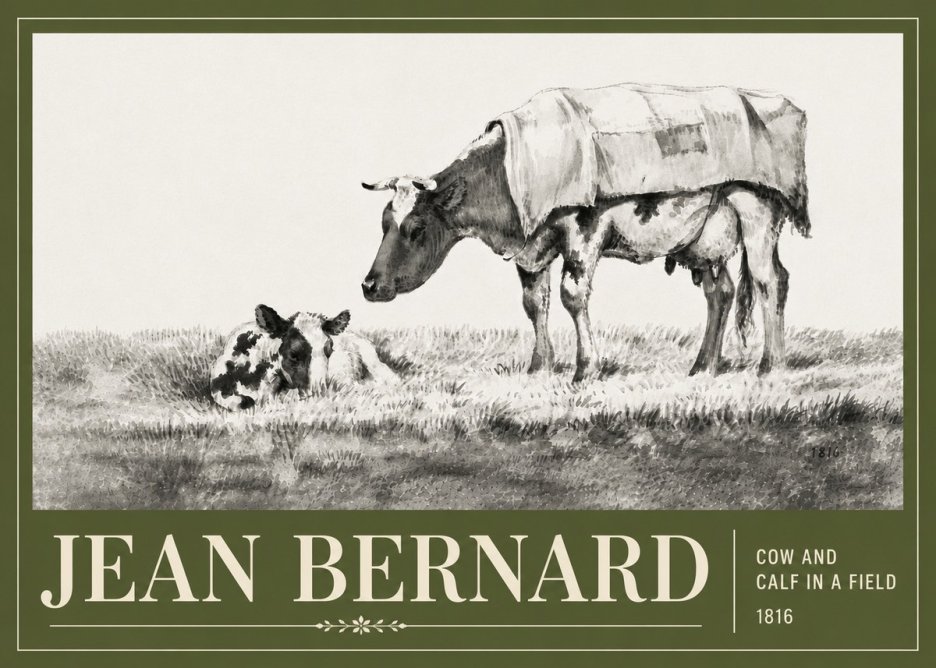 Jean Bernard Cow and Calf in a Field No6 - Affiche