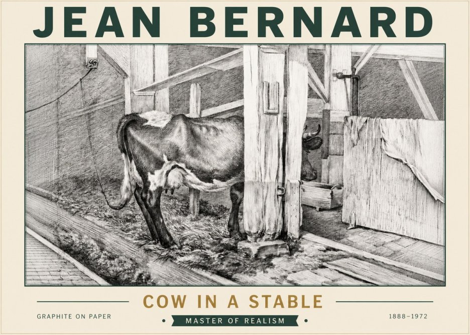 Jean Bernard Cow in a Stable No5 - Affiche