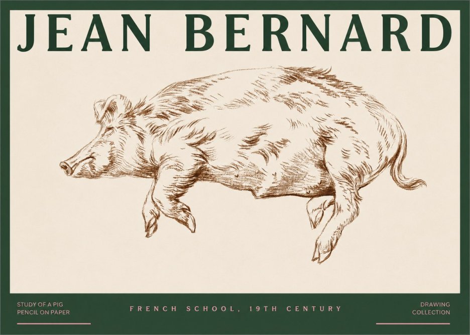 Jean Bernard Study of a Pig II No2 - Affiche
