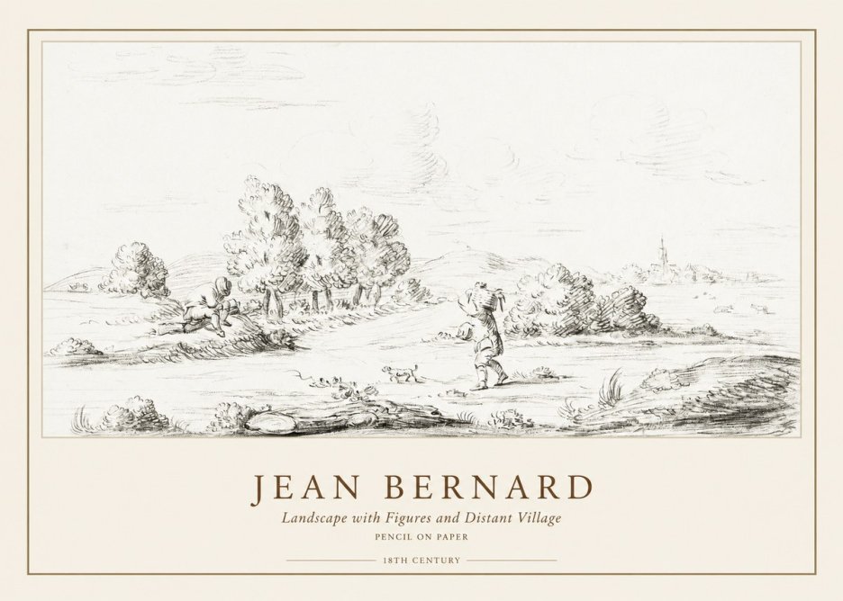 Jean Bernard Landscape with Figures and Distant Village No1 - Affiche
