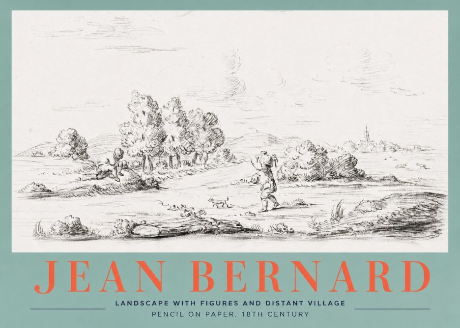 Jean Bernard Landscape with Figures and Distant Village No2 - Affiche