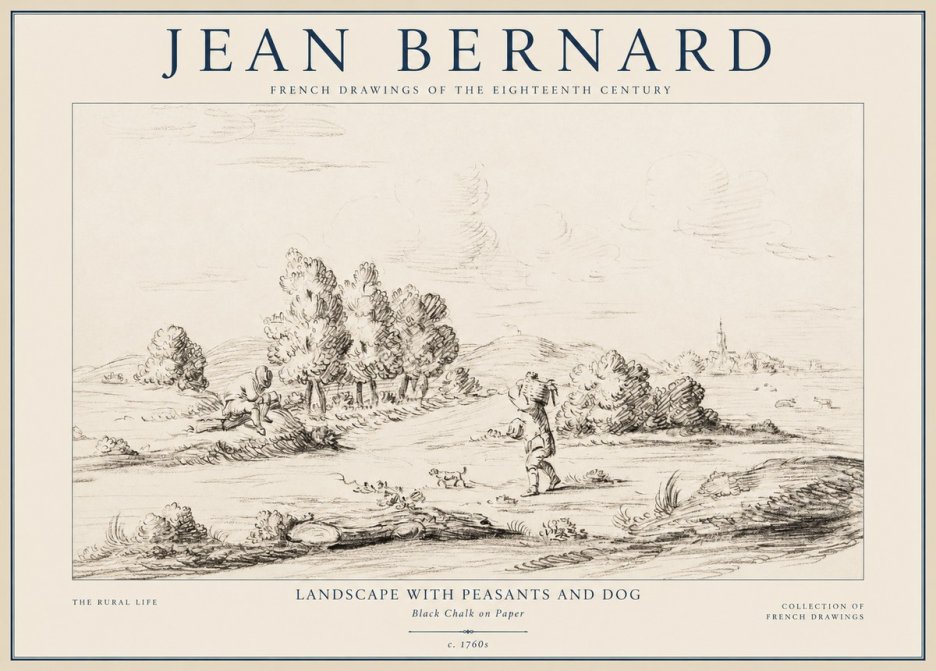 Jean Bernard Landscape with Figures and Distant Village No4 - Affiche