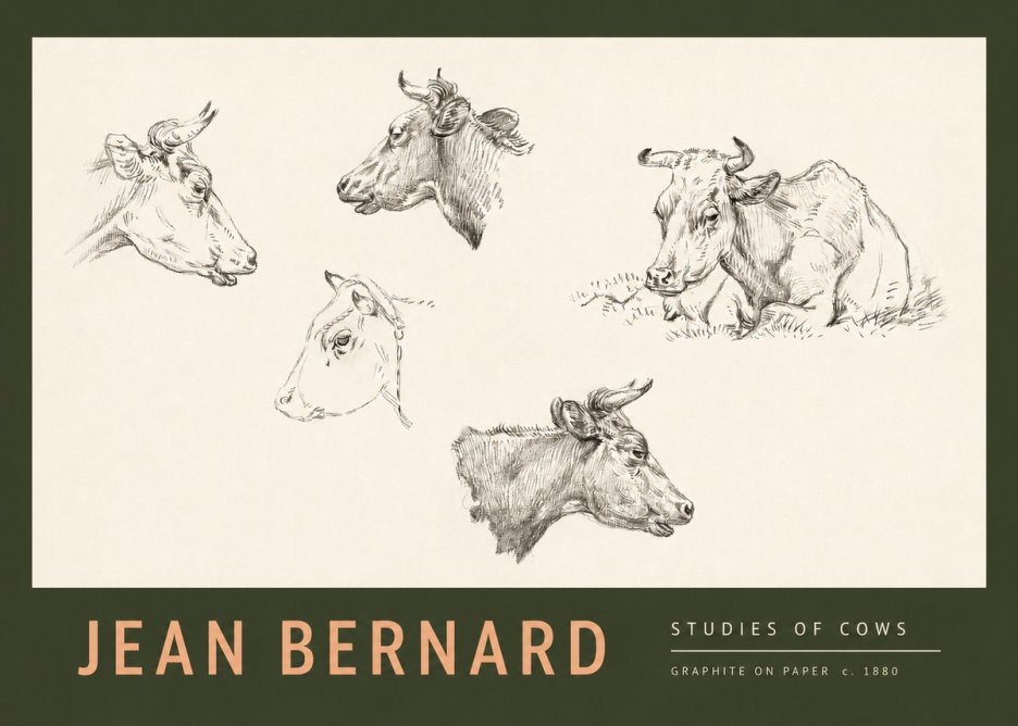 Jean Bernard Studies of Cows I No2 - Affiche