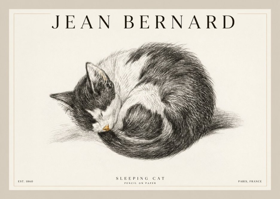 Jean Bernard Sleeping Cat VIII No2 - Affiche