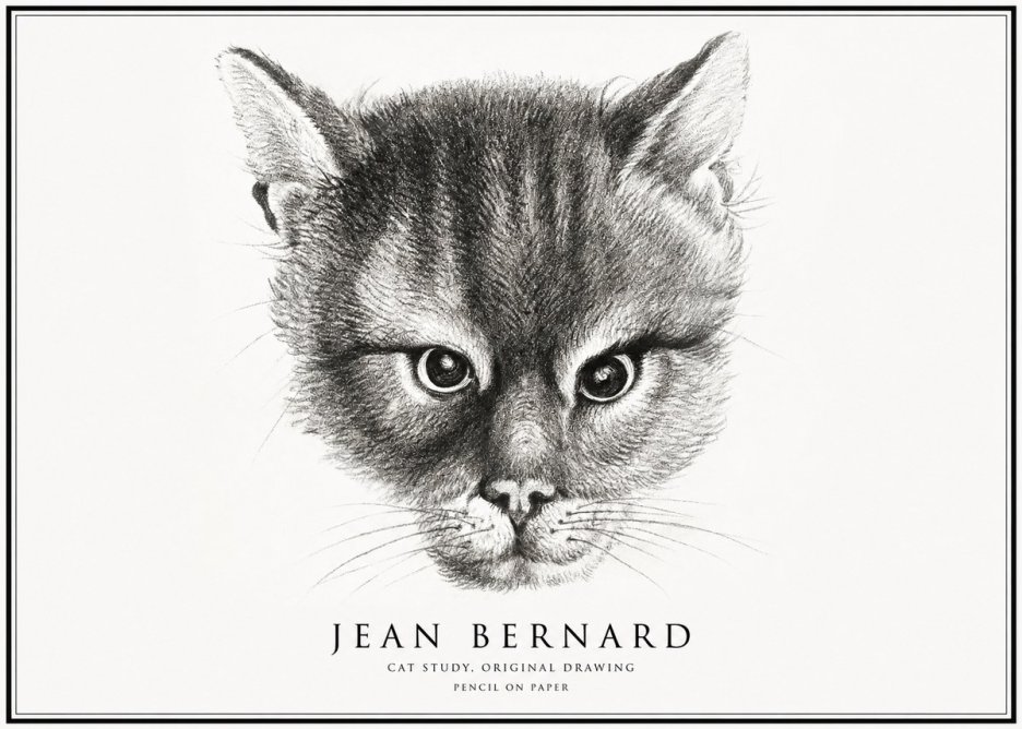 Jean Bernard Cat Study. Original Drawing No1 - Affiche