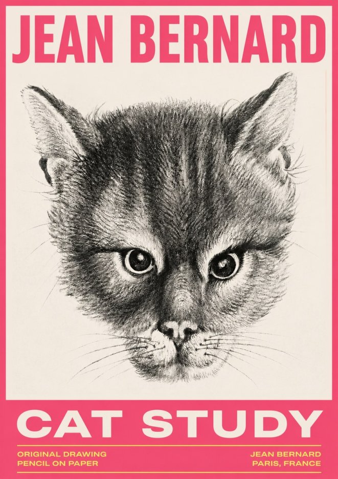 Jean Bernard Cat Study. Original Drawing No3 - Affiche