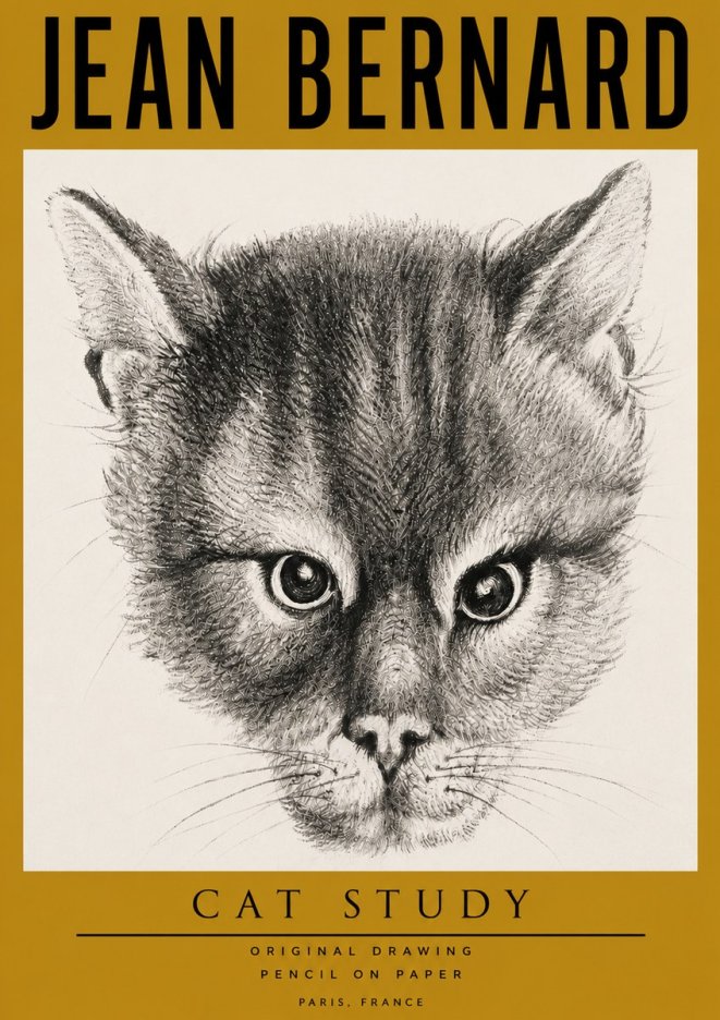 Jean Bernard Cat Study. Original Drawing No4 - Affiche
