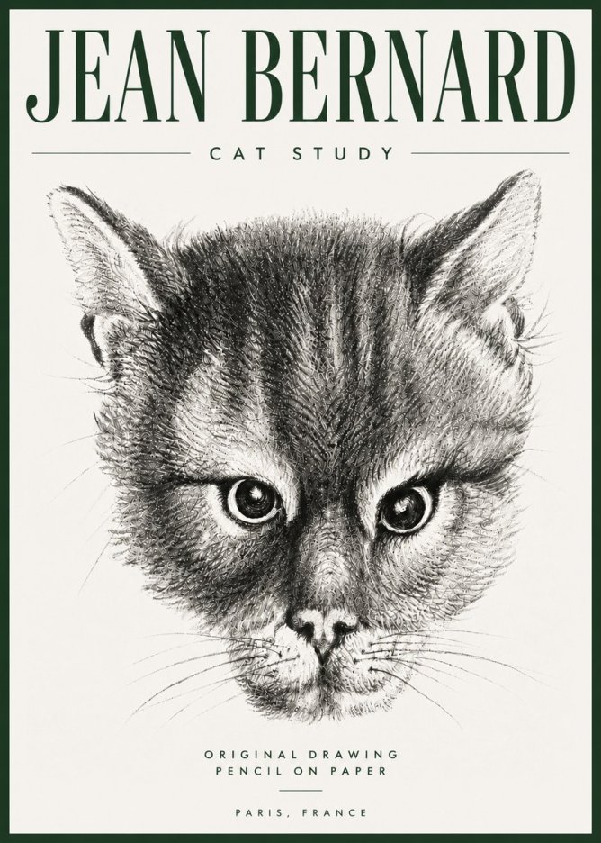 Jean Bernard Cat Study. Original Drawing No5 - Affiche