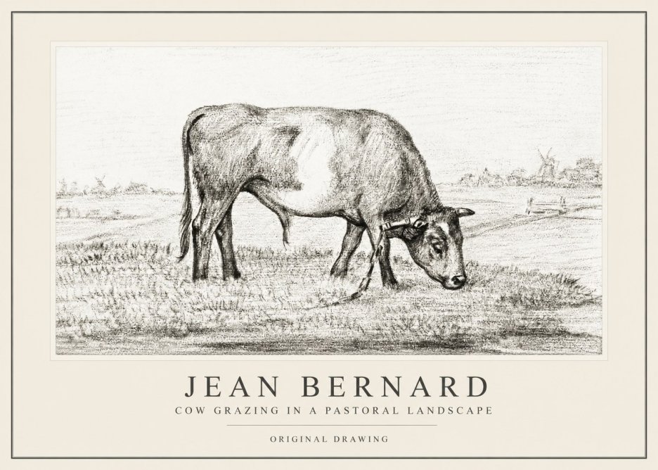 Jean Bernard Cow Grazing in a Pastoral Landscape No1 - Affiche