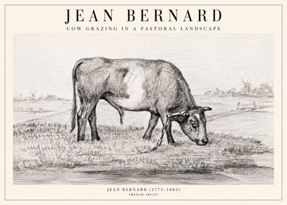 Jean Bernard Cow Grazing in a Pastoral Landscape No2 - Affiche