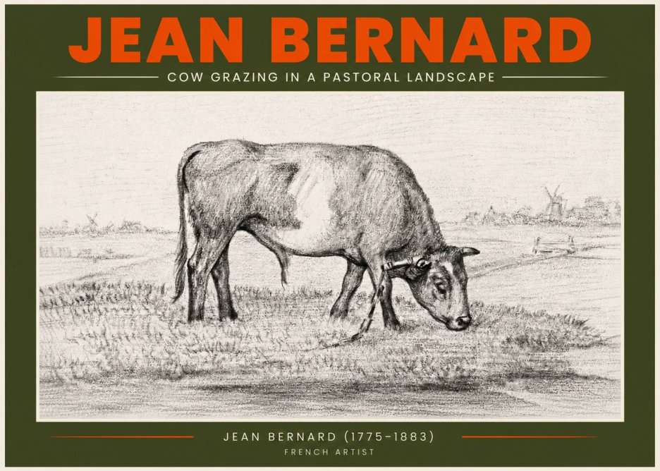 Jean Bernard Cow Grazing in a Pastoral Landscape No3 - Affiche