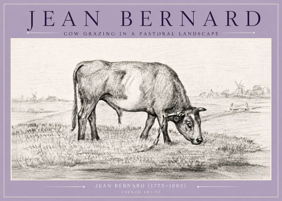 Jean Bernard Cow Grazing in a Pastoral Landscape No4 - Affiche