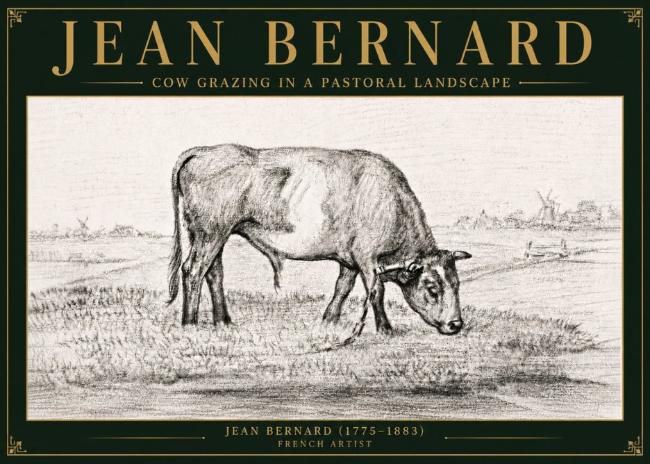 Jean Bernard Cow Grazing in a Pastoral Landscape No6 - Affiche
