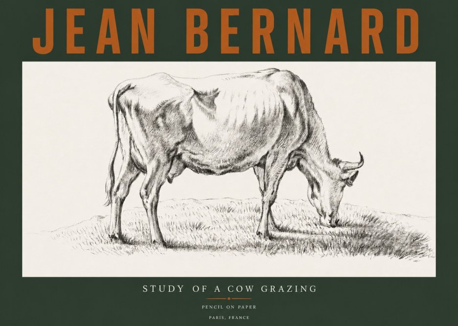 Jean Bernard Study of a Cow Grazing II No3 - Affiche