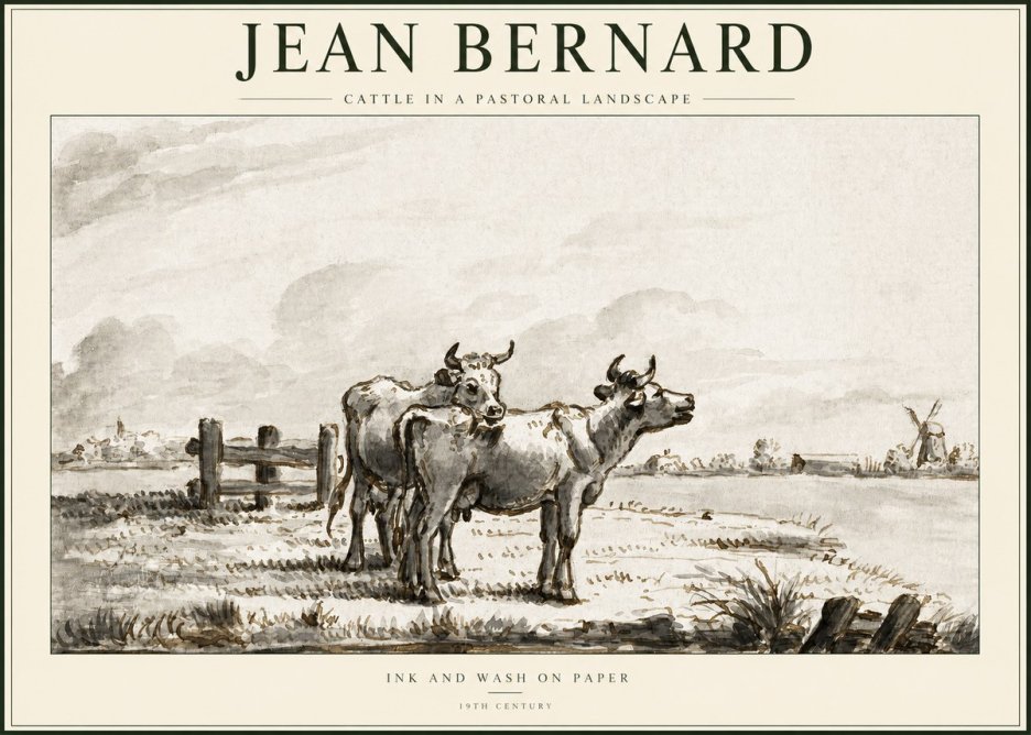 Jean Bernard Cattle in a Pastoral Landscape No1 - Affiche