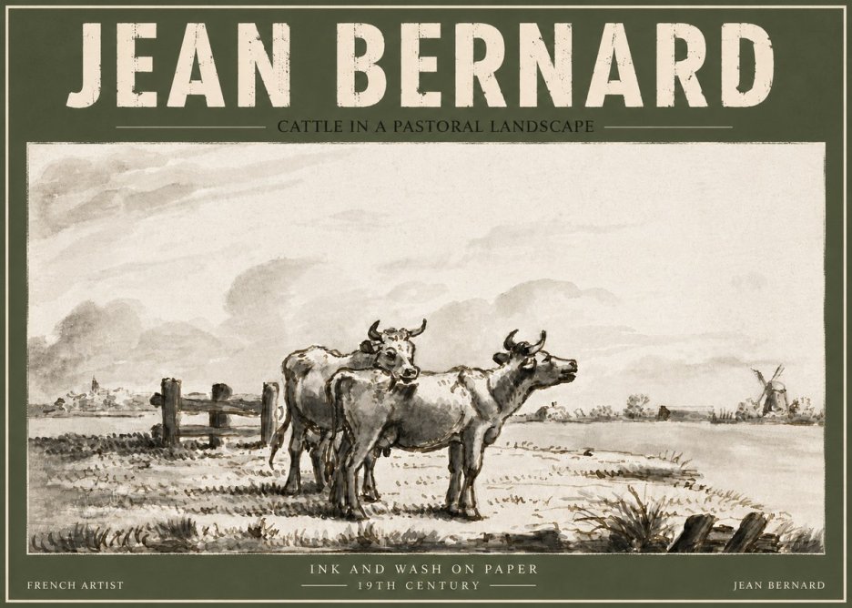Jean Bernard Cattle in a Pastoral Landscape No4 - Affiche