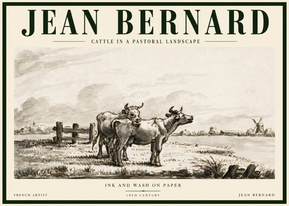 Jean Bernard Cattle in a Pastoral Landscape No5 - Affiche
