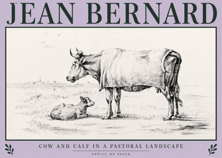 Jean Bernard Cow and Calf in a Pastoral Landscape No3 - Affiche