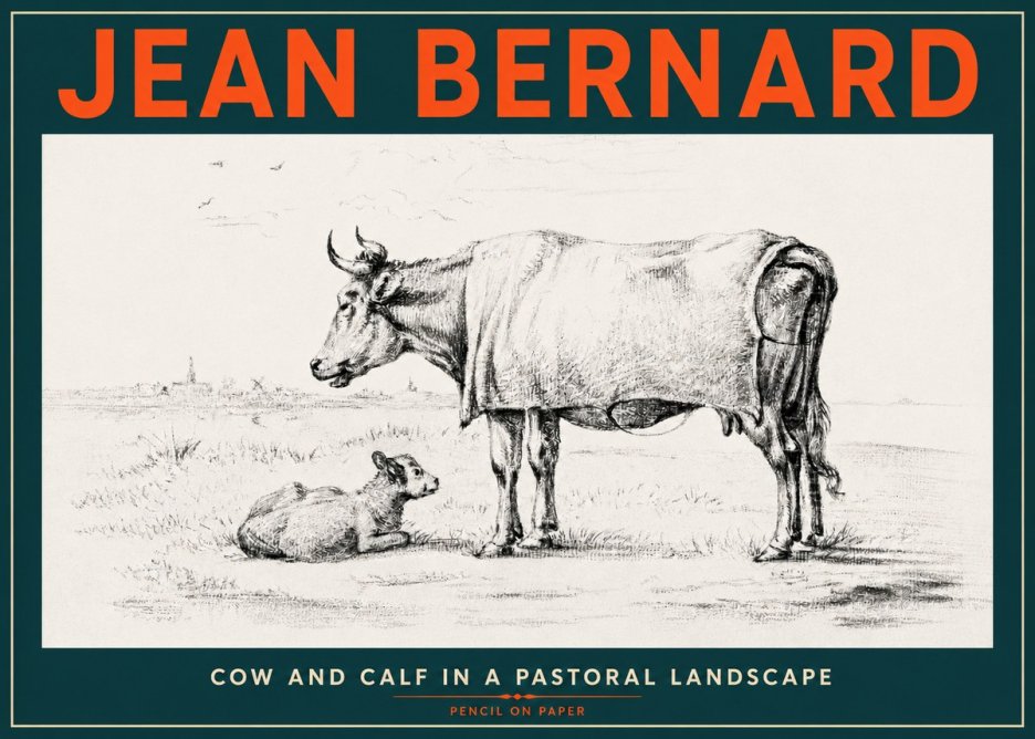 Jean Bernard Cow and Calf in a Pastoral Landscape No4 - Affiche