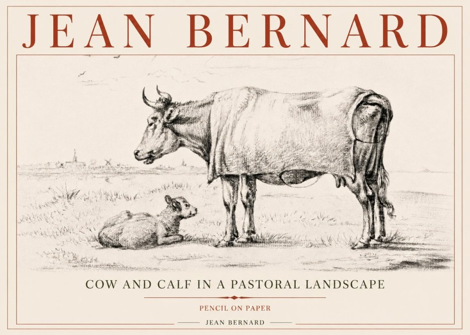Jean Bernard Cow and Calf in a Pastoral Landscape No5 - Affiche