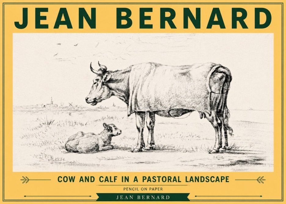 Jean Bernard Cow and Calf in a Pastoral Landscape No6 - Affiche