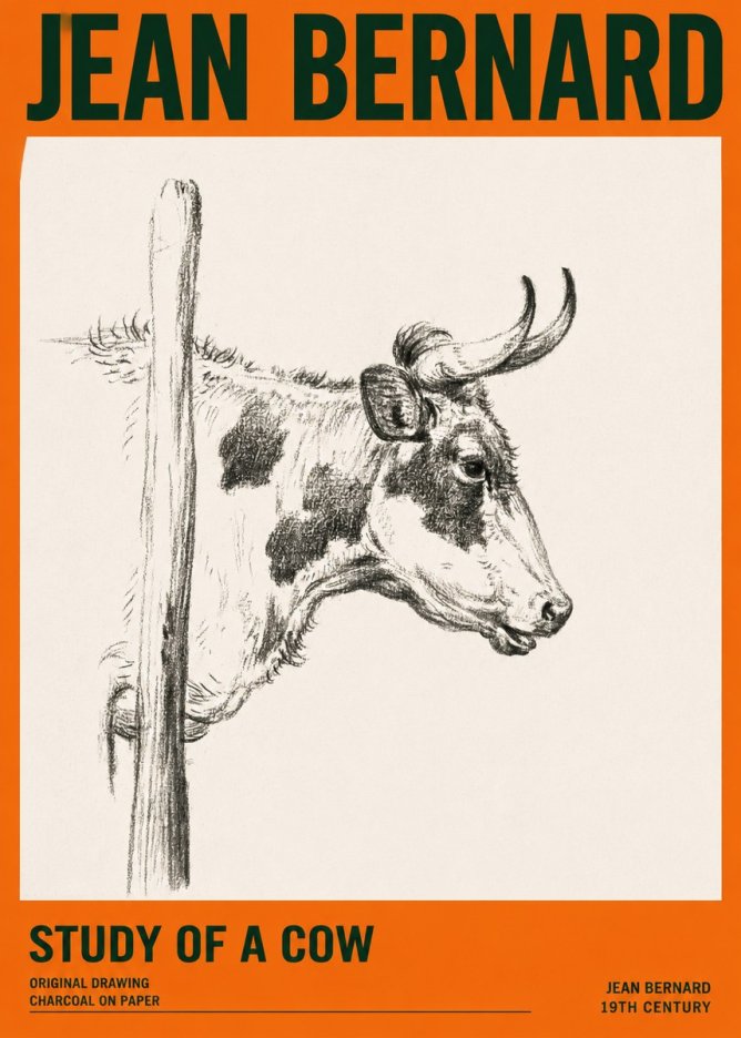 Jean Bernard Study of a Cow XVII No2 - Affiche