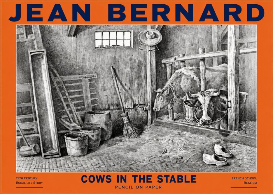 Jean Bernard Cows in the Stable No2 - Affiche