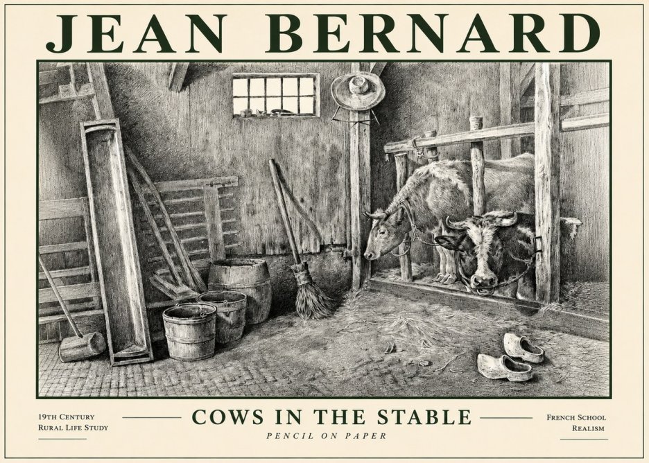 Jean Bernard Cows in the Stable No4 - Affiche